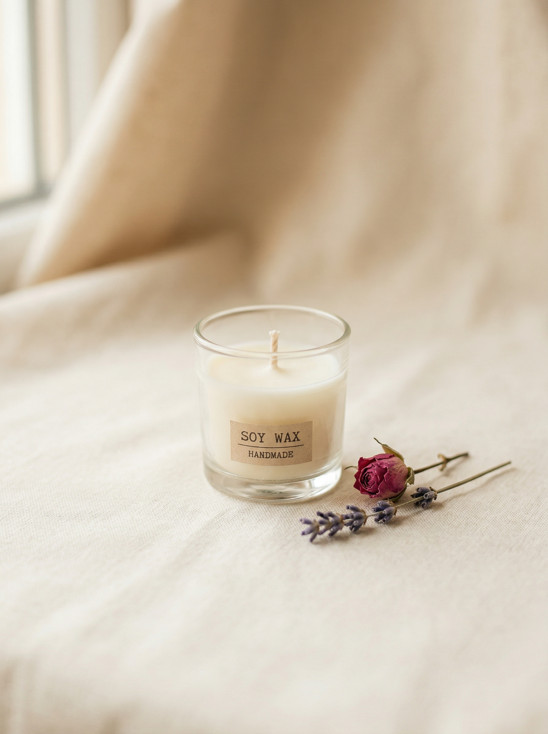 Handmade small soy candle in glass jar